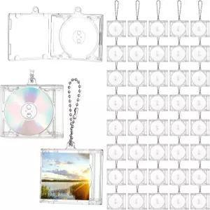 Ubamdom 40개 미니 CD 열쇠고리 앨범 케이스 플라스틱 클리어 DVD 커버 벌크 주얼 키링 음악 빈 컴팩트