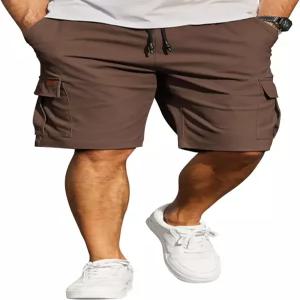 COOFANDY 남성 캐주얼 카고 반바지 10인치 드로스트링 탄력 허리 여름 면 치노 작업 6포켓