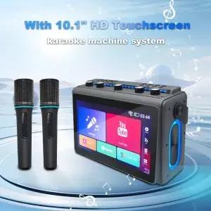 무선 마이크 2개가 포함된 휴대용 노래방 기계 가사 지원이 가능한 HD 터치 스크린 HDMI/USB/TF/에코