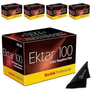 코닥 에크타르 100 35mm 필름 4팩 u2013 ISO 100, 36 노출 컬러 필름 35mm 필름 카메라 u2013에는 발벨리 프리미엄 극세사 천이 포함되어 있습니다
