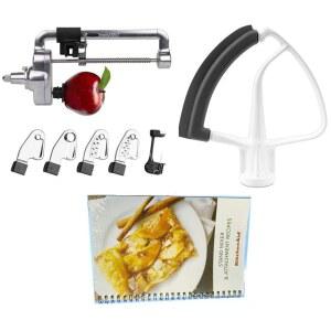 KitchenAid DRTVICE6 콤보 패키지 스파이럴라이저 KSM1APC 플렉스 엣지 비터 KFE5T 스탠드 믹서 부착 레시피북