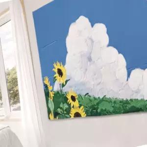 세모소 동산그림현수막 침실에거는그림 해바라기구름 유화페인트가림천 200X150CM 1개