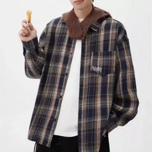 WILDSEA 남녀공용 고품질 오버핏 커플 빅사이즈 남방 체크 셔츠