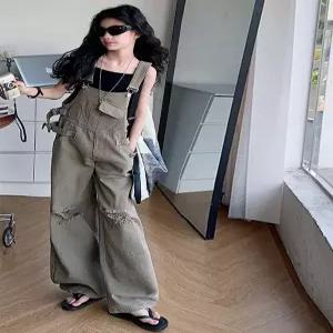여성 멜빵바지 빈티지 청 팬츠 데님 청점프수트 빅사이즈 여름 가을 루즈핏