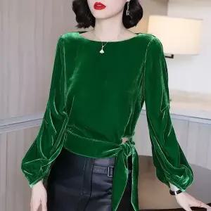 여성 벨벳 블라우스 봄 가을 예쁜 티셔츠 레트로 긴팔티
