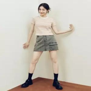리 LEE PICK 우먼 카고 데님 미니 스커트 블랙
