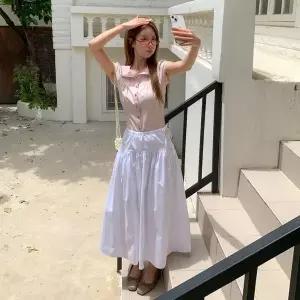 [하프클럽/]여자 허리 끈 포인트 롱 여름 스커트 치마