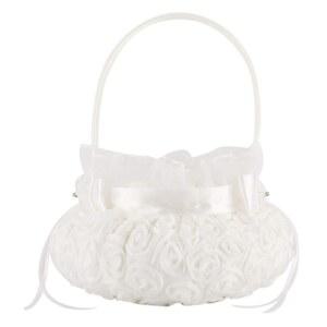 HE ANDI BOWKNOT 실크 천 결혼식 바구니 소녀 꽃 (화이트, 파티 (화이트) 장미 12.7CM)