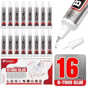 비오미스 B7000 비데즐링 글루(16팩, 15ml), 공예, 패브릭, 클로그 및 네일 아트를 위한 정밀 팁이 포함된 클리어 라인스톤 주얼리 접착제