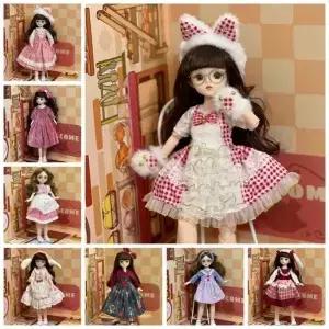 6 SD 30cm BJD 인형 옷 긴 머리 매력적인 눈 공주 드레스 볼 하이힐 메이크업