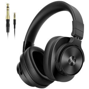 AOC 유선 헤드폰, 72시간 재생 시간, 3.5mm/6.35mm 잭, 믹싱, 녹음, 팟캐스트, 기타 앰프, 피아노, PC용 탈착식 코일 케이블 - 블랙