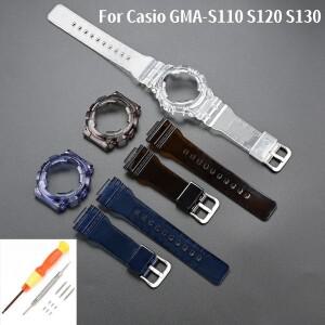 호환용 카시오 지샥 G-Shock GMA-S110 S120 S130 여성 시계 스트랩 케이스 & 투명 밴드 세트, 크리스탈 젤