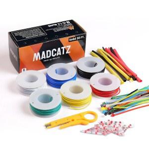 MADCATZ 22 AWG 솔리드 코어 후크업 와이어 30피트 - 게이지 6가지 다른 색상의 PVC 절연 전선 케이블 키트 1007 주석 구리 /W 열수축 세트
