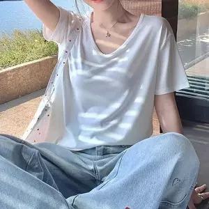 [하프클럽/]반팔 티셔츠 U넥 루즈핏 무지 베이직