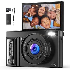디지털 카메라 4K: 사진 촬영 브이로그를 위한 64MP - 8세 청소년을 16배 줌 포토 선물 8 9 10 11 12 13 14 16 17 18-180 플립 스크린 카마라 포인트