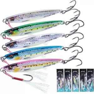 고투어 낚시 지그 40g 60g 80g 수직 소금물 담수 어시스트 훅과 트레블 있는 미끼 5PCS 숟가락 참치 연어