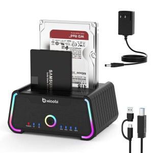 하드 드라이브 도킹 스테이션, 2.5/3.5인치 SATA HDD SSD용 USB C 듀얼 베이 도크, 최대 5Gbps 리더, UASP 오프라인 클론 기능 지원