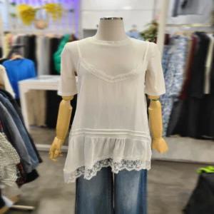 레이스 배색 스트랩 언발 롱 뷔스티에 825950