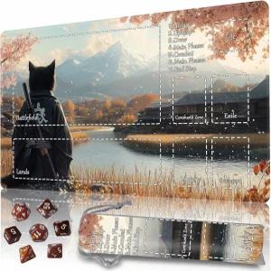 매직 플레이매트 게이밍 위한 존이 있는 Playmat MTG TCG DND와 7개의 주사위 엣지 디자인 가을 마을