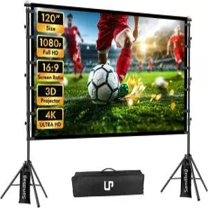 스탠드가 있는 LP 야외 프로젝터 화면 120인치 휴대용 프로젝션 캐리백이 169 4K HD 전면 후면 샌드백 홈