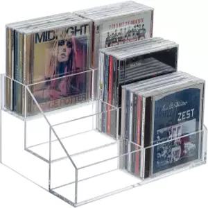 MyGift 3단 CD 홀더 보관 랙 테이블탑 컴팩트 케이스 미디어 오거나이저 디스플레이 스탠드 최대 36개의