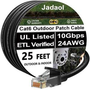 CAT 6 야외 이더넷 케이블 25피트 지원 CAT8/7 네트워크 10GBPS 550MHZ 24AWG 순수 구리 라우터 모뎀 스위치 블랙용 직접 매립 방수 인그라운드 UV 저항 LAN 인터넷 패치