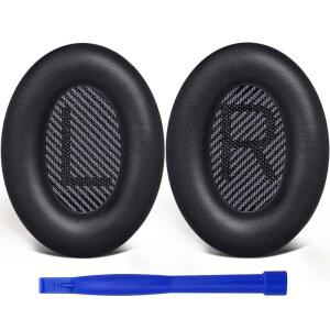 보스 콰이어트컴포트 35 (QC35) 및 II (QC35 II) 헤드폰용 솔로WIT 교체 이어패드 쿠션 부드러운 가죽 소재의 이어패드 소음 차단 폼 두께 추가(블랙)