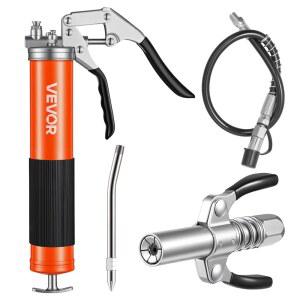VEVOR 그리스 건 8000 PSI 14온스 용량의 권총 그립 건 키트 18인치 플렉스 호스 더블 핸들 커플러 익스텐션 리지드 파이프 및 자동차 해양용 샤프 호환 타입 노즐 포함