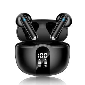 XIAOWTEK 무선 이어버드, 2026 블루투스 5.4 헤드폰 베이스 스테레오 이어버드, 노이즈 캔슬링 마이크, 이어 이어폰의 LED 디스플레이 50H 플레이타임 이어버드, 노트북 패드폰용 IP7 방수 블랙