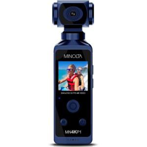 미놀타 4K 울트라 HD 포켓 캠코더 U2013 WIFI 지원 액션 카메라 16MP 사진 170 광각 렌즈 270 회전 헤드 슬로우 모션 1.3인치 디스플레이 - 16GB 카드 및 방수 케이스(블루)