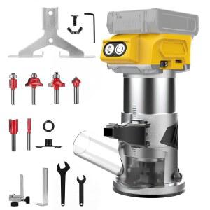 DEWALT 20V 배터리(배터리 없음) 600W 브러시리스 우드 라우터, 5단 제어, 깊이 조정, 에지 및 롤러 가이드와 호환되는 무선 라우터 비트