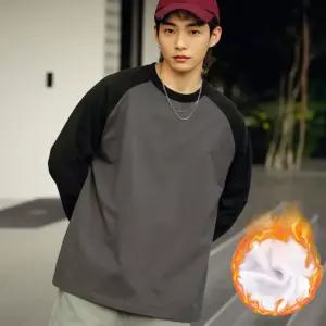 긴팔티 남자 융기모티셔츠 겨울 라운드넥 배색 나그랑