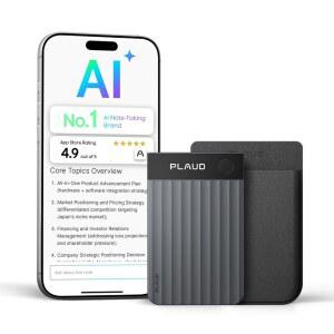 PLAUD 노트 프로 AI 음성 녹음기 AI로 전사 및 요약 앱 제어 회의 통화용 테이커 112개 언어 지원 초슬림 W / 인스턴트뷰 디스플레이 케이스 포함 블랙