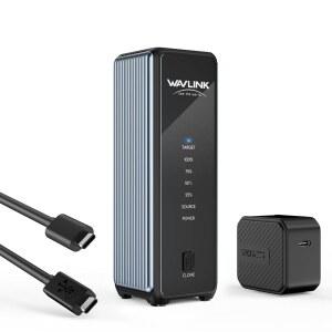 WAVLINK M.2 SSD 클로너, NVMe M-Key /B+M-Key SSD용 40Gbps 듀얼 인클로저, PCIe 2230 /2242 /2260 /2280용 도구 없는 오프라인 클로닝, 액티브 쿨링, 드라이브당 최대 8TB 지원