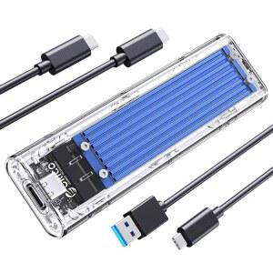 ORICO M.2 NVMe SSD 인클로저, USB 3.2 2세대(10Gbps), 2280 2260 2242 2230 PCI-E M2 M-Key SSD용 투명 외장 솔리드 스테이트 드라이브 어댑터 타입 C 컨버터 케이스-TCM2 블루