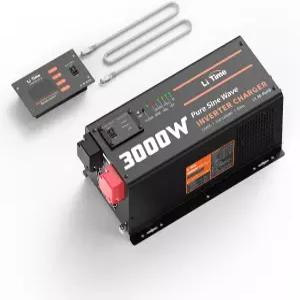 LiTime 3000W 순수 사인파 인버터 충전기 12V DC ~ 120V AC 태양광 컨트롤러 9000W 피크 전력 UPS 기능 5A