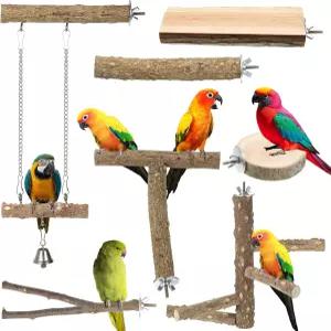 7PCS 천연 나무 새 농어 세트 발 갈기 포크 씹는 막대기 운동 가지 여러 갈래 플랫폼 걸기 그네 장난감
