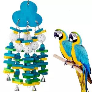 큰 새를 위한 앵무새 장난감 Macaws 아프리카 그레이 및 아마존 다채로운 나무 블록과 벨이 있는 씹기 선물