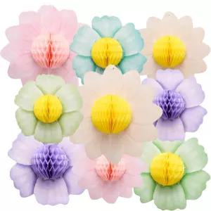 부활절 봄 티 파티 웨딩 가든을 위한 Avxdbr 9Pcs 거대 종이 꽃 장식 3D 벌집 매달기 생일