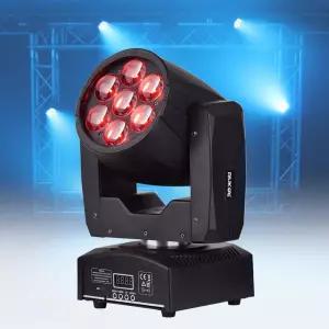RIUKOE가 이끄는 무빙 헤드 빔 줌 워시 스테이지 라이트 DMX 7x12w RGBW 쿼드 컬러 미니 파티 장소 공개