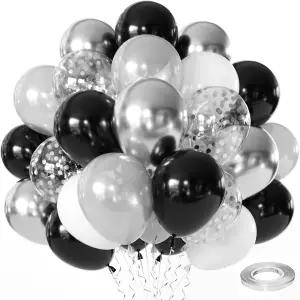 블랙 실버 풍선 세트 50pcs 12인치 메탈릭 화이트 펄 색종이 라텍스 생일 결혼식 졸업 기념 파티 장식용