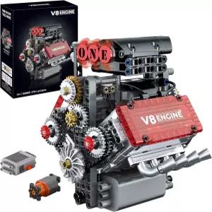 마이크로 빌딩 블록 세트 작동하는 V8 엔진 모델 키트 - 모터가 장착된 미니 실행하는 8기통 가시