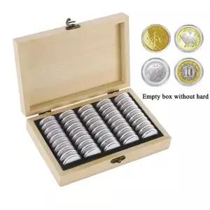 50pcs 동전 컬렉션 주최자 캡슐 나무 디스플레이 상자 조정 가능한 기념 케이스