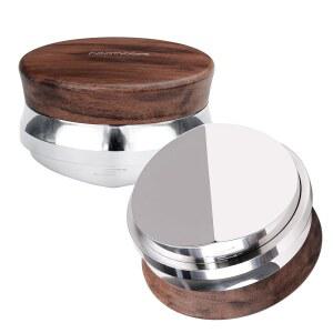 Normcore 58.5mm 커피 유통 도구, 미국산 천연 호두나무가 포함된 헤비 듀티 레벨링 조절 가능한 깊이 레벨러, 58mm 에스프레소 포타필터 모두에 적합, 블랙