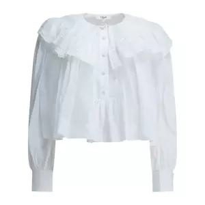 자수 러플 칼라 크롭 탑 CH26SHT84040107 WHITE