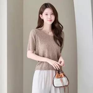 [모리스커밍홈] 부클 브이넥 루즈핏 반팔 니트_M2606KN101B