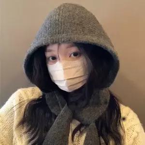방한 후드 워머 귀도리 일체형 니트 모자 여성 끈모자 스포츠넥워머 사이클워머