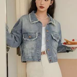 [하프클럽/]여성용 봄 크롭 데님 재킷 빈티지 스타일 청자켓 젊은 여자용