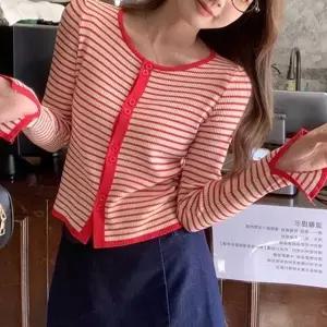 [하프클럽/]컬러 스트라이프 포인트 롤업 가디건
