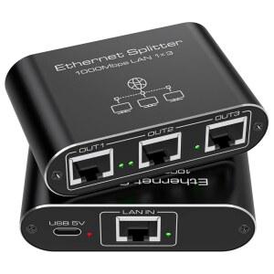 PVBCTCSID 이더넷 스플리터 1~3 1000MBPS 인터넷 고속 네트워크 라우터 스위치는 CAT5 /5E /6 /7 /8 케이블과 함께 작동합니다